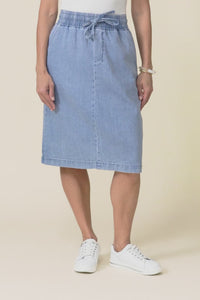 Quinn Blue Denim Drawstring Skirt,Video