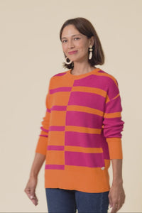 Evolet Orange Stripe Organic Cotton Knit Jumper,Video