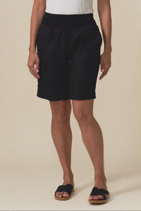 Aster Black Linen Shorts,Video