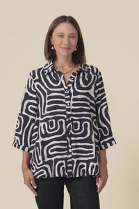 Shanae Black Abstract Collared Shirt,Video