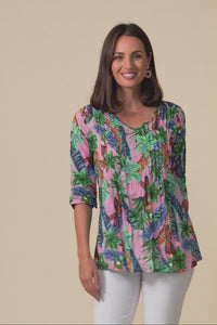 Fia Pink Tropical Sleeved Crinkle Cotton Top,Video