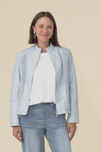 Mitchell Blue Faux Leather Biker Jacket,Video