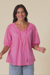 Claris Bright Pink Crinkle Cotton Top,Video