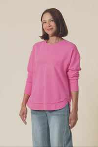 Simplified Pink Cotton Crewneck Sweatshirt,Video