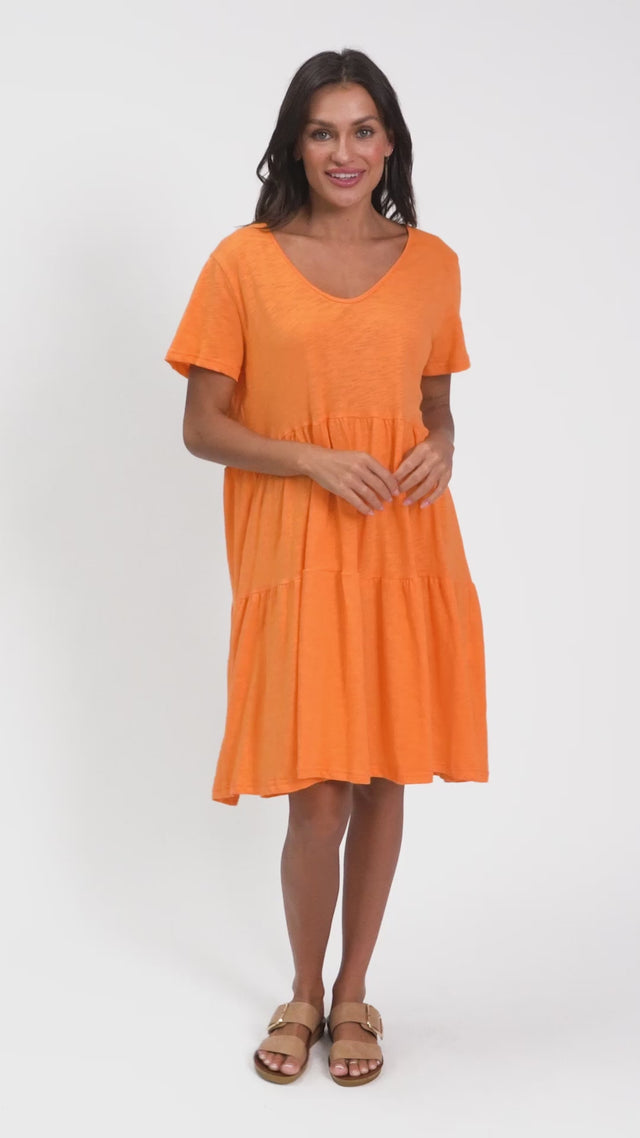 Ambrose Orange Cotton Slub Tier Dress thumbnail 4