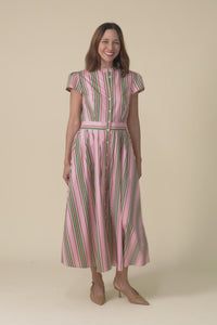 Luanne Green Stripe Cotton Button Dress,Video