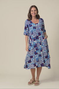 Hailee Navy Flower Linen Cotton Dress