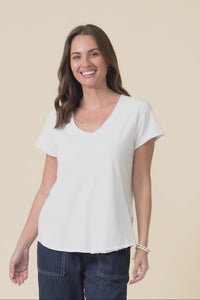 Maggie White Cotton Vee Tee,Video