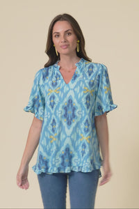 Calm Blue Diamond Ruffle Top,Video