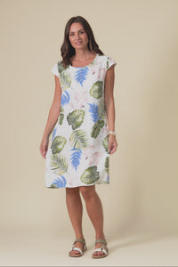 Tina White Palm Linen Pocket Dress,Video