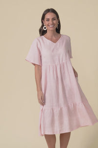 Miller Blush Linen Tiered Dress,Video