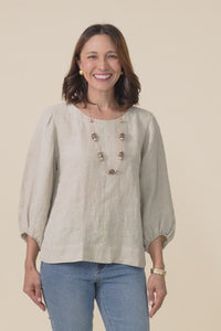 Pattison Natural Linen Puff Sleeve Top,Video