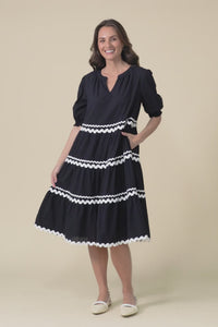 Sybella Black Trim Cotton Midi Dress,Video