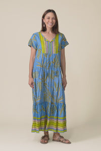 Nona Blue Island Crinkle Cotton Maxi Dress,Video