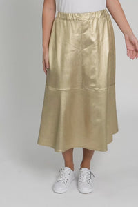 Oriel Gold Faux Leather Midi Skirt,Video