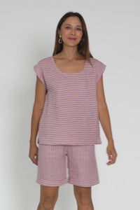 Gabriele Beige Stripe Linen Top,Video