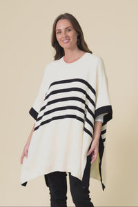 Fidelia White Stripe Knit Poncho,Video