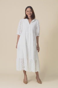 Donnie White Cotton Embroidered Dress,Video