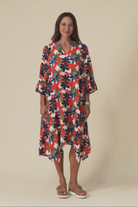 Millicent Red Leaf Linen Cotton Dress,Video