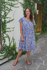 Lauren Navy Speckle Crinkle Cotton Dress,Video