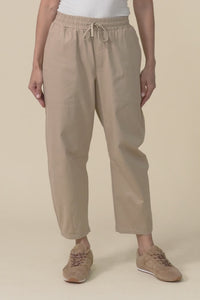 Andy Beige Cotton Cropped Barrel Pants,Video