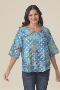 Liora Aqua Burst Foil Layered Top,Video