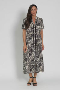 Essadora Black Leaf Linen Dress,Video