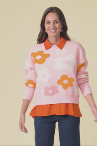 Leonie Pink Flower Knit Sweater,Video
