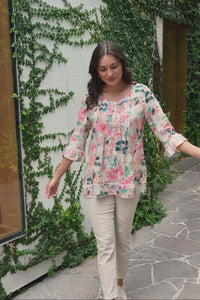 Cassidy Pink Wildflower Cotton Sleeved Top,Video