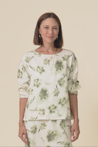 Saloma Cream Floral Linen Scoop Neck Top,Video