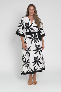 Tessie Black Tropical Linen Kaftan,Video