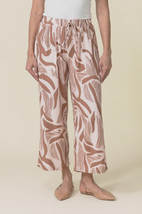 Minnelli Tan Abstract Linen Cotton Pants,Video
