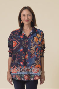 Meyer Navy Botanical Cotton Shirt,Video