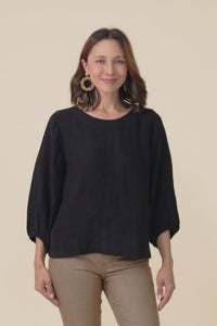 Pattison Black Linen Puff Sleeve Top,Video