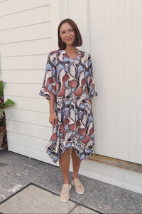 Millicent Blue Abstract Linen Cotton Dress