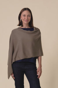 Elorie Khaki Cotton Cashmere Poncho,Video
