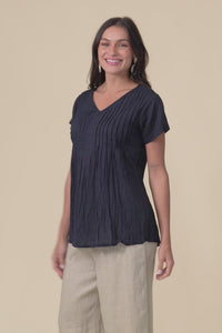 Fia Navy Crinkle Cotton Top,Video