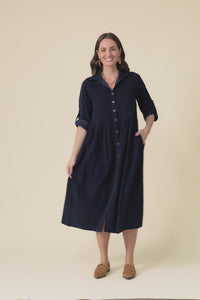 Rellie Navy Cotton Corduroy Dress,Video