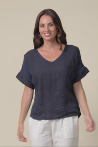 Casper Navy Linen Cotton Top,Video