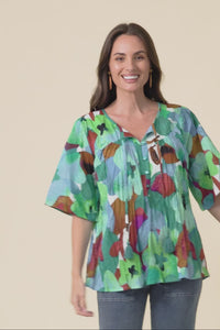 Claris Teal Flower Crinkle Cotton Top,Video