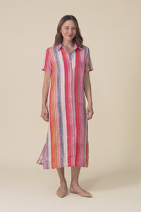 Abraham Red Stripe Linen Shirt Dress,Video