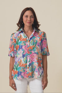 Salma Blue Lily Puff Sleeve Shirt,Video