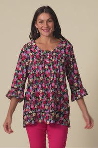 Cassidy Pink Poppy Cotton Sleeved Top,Video