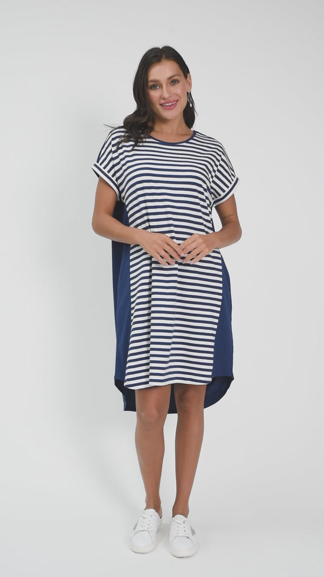 Maxine Navy Stripe Cotton T-Shirt Dress thumbnail 2