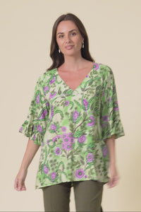 Diona Green Garden Frill Sleeve Top,Video