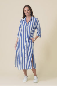 Tricia Cobalt Stripe Cotton Shirt Dress