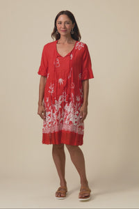 Cayman Red Botanical Cotton Tunic Dress,Video