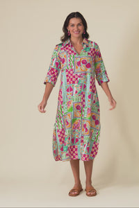 Tricia Green Tile Cotton Shirt Dress