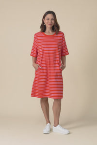 Rouge Red Stripe Cotton Tee Dress,Video