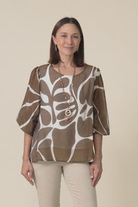 Lenah Mocha Abstract Sleeved Top,Video